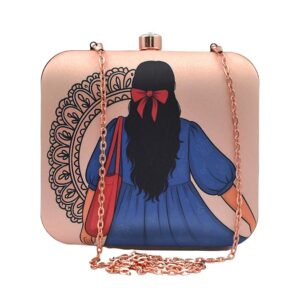 printed box clutch purse sling bag crossbody handbag detachable golden chain strap fashion purse