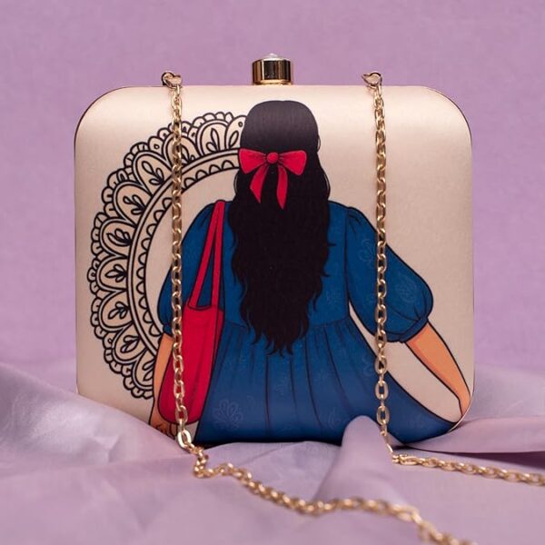 printed box clutch purse sling bag crossbody handbag detachable golden chain strap fashion purse