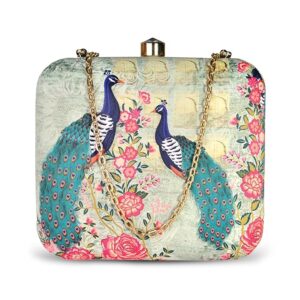 multicolour printed trendy box clutch for women & girls hard case sling purse casual & brunch handbag with detachable chain strap gift for woman