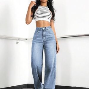 straight leg jeans for women,high waisted wide leg loose stretchy boyfriend denim pants baggy jeans for women