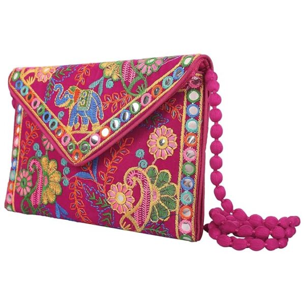 clutch bags for women jaipuri rajasthani handmade embroidery mirror work stylish sling bags for women cross body bags for ladies and girls 22x16 cm
