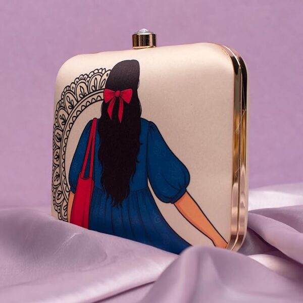 printed box clutch purse sling bag crossbody handbag detachable golden chain strap fashion purse