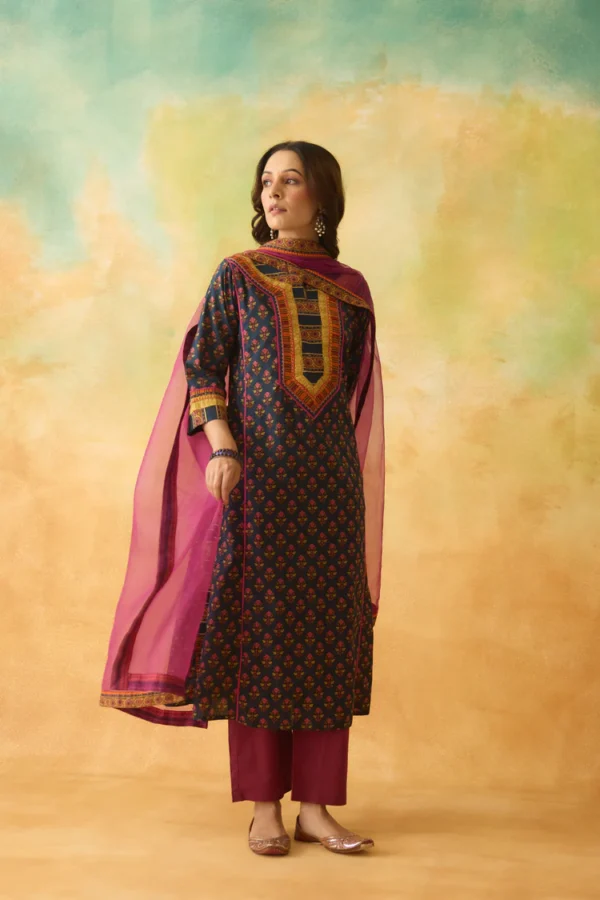 rozana cotton printed kurta dark blue pink