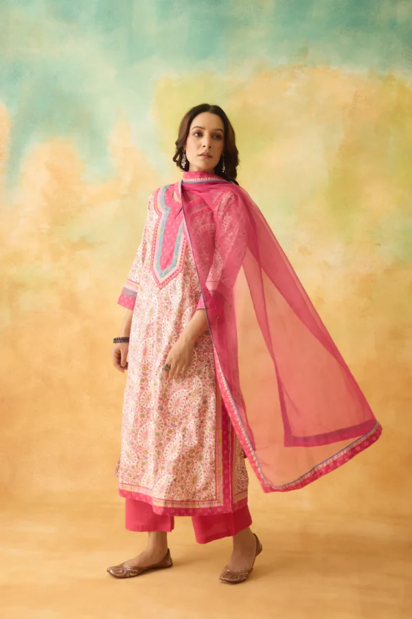 anu cotton slub printed kurta white pink