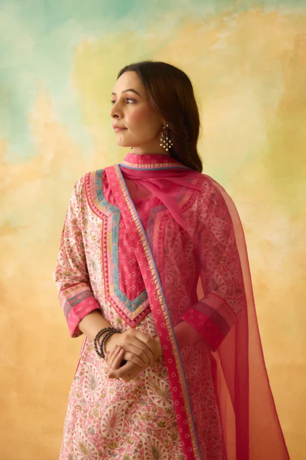anu cotton slub printed kurta white pink
