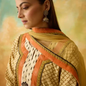 adya cotton hand block printed kurta beige