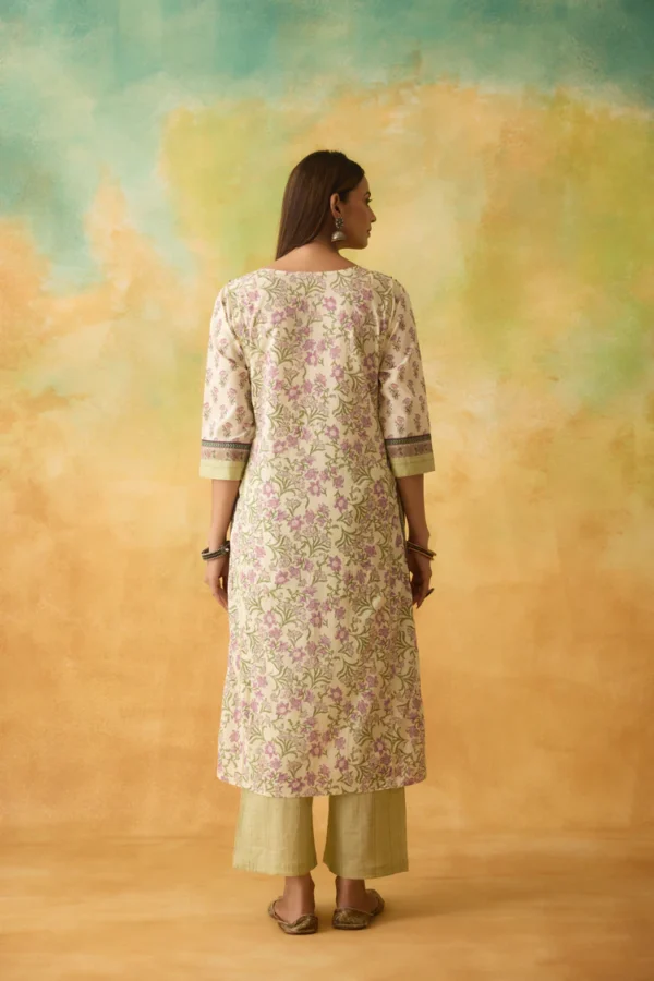rozana cotton printed kurta off white mauve