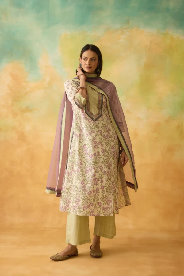 rozana cotton printed kurta off white mauve