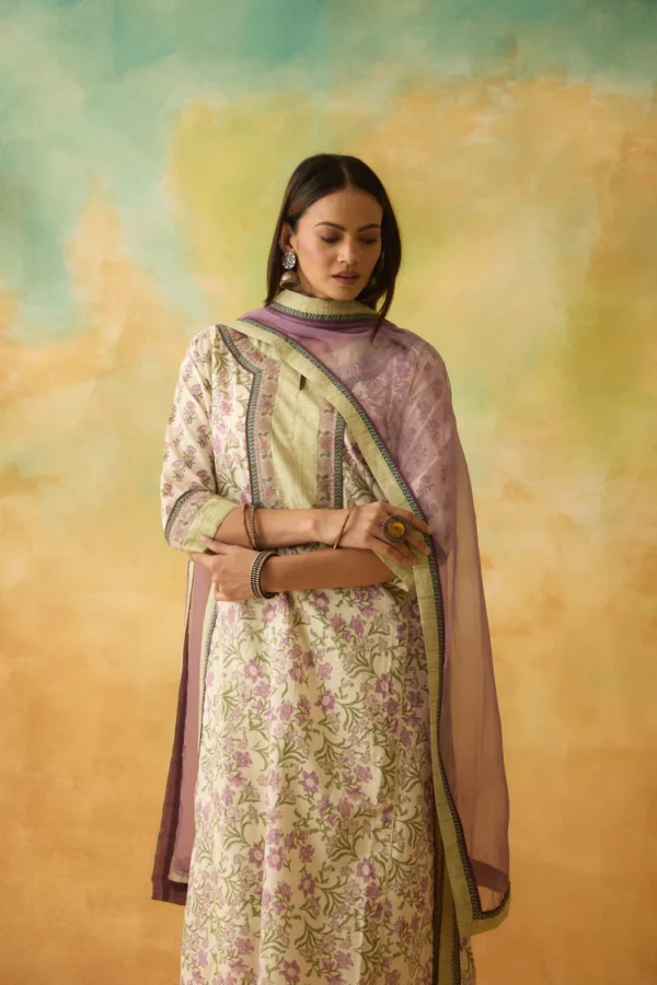 rozana cotton printed kurta off white mauve