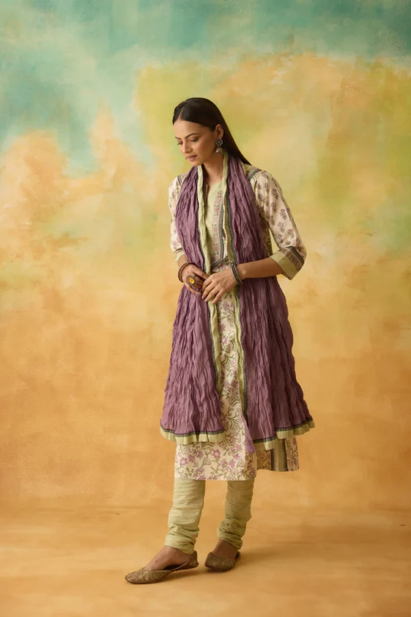 rozana cotton printed kurta off white mauve