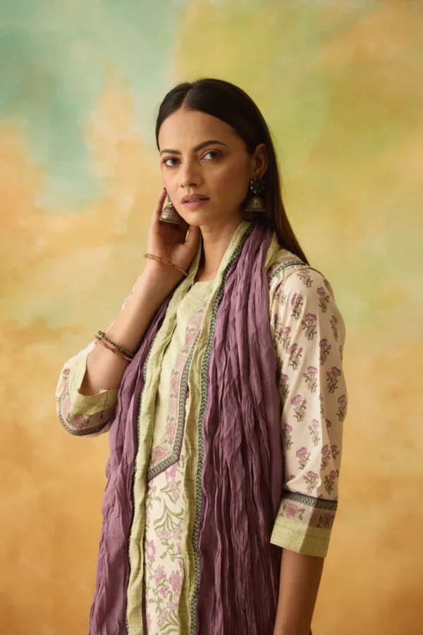 rozana cotton printed kurta off white mauve