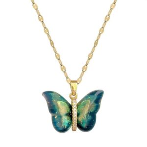 meenaz butterfly pendant necklace for women & girls stylish golden necklace | neck chain | locket | modern design | birthday & special occassion gift aesthetic jewellery accessories anti tarnish