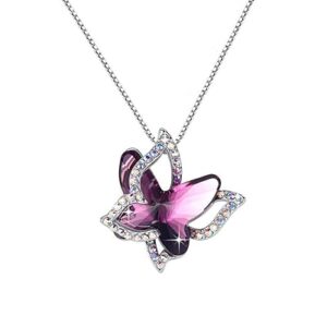 yellow chimes crystal shiny 3d effect butterfly chain pendant necklace for women and girls