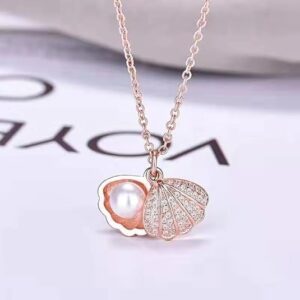 meenaz pendant for girls women ladies girlfriend wife moti shell pearl necklace locket long chain rose gold shell necklace diamond ad cz pendants chains western valentine gifts birthday lovers 356