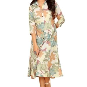 kesudi a line dresses for women western rayon floral one piece dress for women | stylish flared roll tab sleeve | knee length midi maxi dress | wear as beach, party