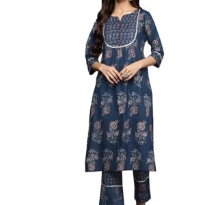 libas women's printed cotton straight kurta & trouser