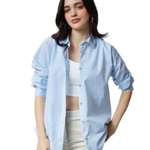 the souled store solids: pink women and girls loose fit full sleeve cotton and linen pink color women boyfriend shirts