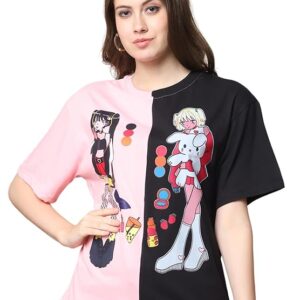 fabflee pure cotton oversized baggy fit drop shoulder latest aesthetic & cool graphic printed half sleeve tshirt for women |trendy tees |casual loose korean t shirt
