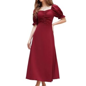 shasmi girl's & women's solid a line ruched puff sleeve maxi long evening one piece long dress for women stylish (dress 131)