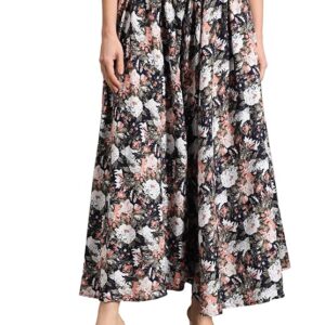 emeros women stylish, highly flared navy & white polka with honeycomb elasticated waist trouser
