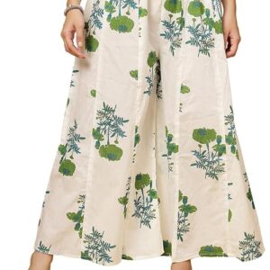 pistaa's women's regular fit high rise pure cotton big flair printed regular palazzo