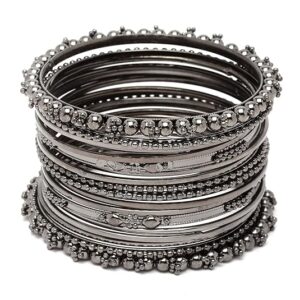 zeneme oxidised silver plated textured bangles jewellery set for girls and women (2.4 inch)