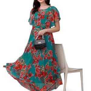 fashion2wear women's georgette floral digital print short sleeve full length fit & flare long gown dress for girls (et cywn e1le)