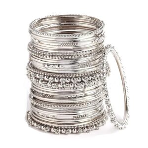 zeneme jewellery traditional silver plated oxidized bracelet bangles set for girls and women